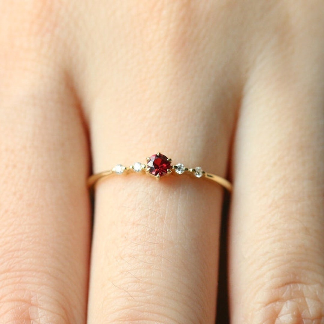 Genuine Natural Ruby Ring / 14K Gold Ruby and Diamond Birthstone Ring ...