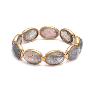 14kt Gold Natural Labradorite Semi Precious Stone Band Ring/Oval Cabochon Ring/Bride Ring/Anniversary Gift Item Ring/ Gemstone Ring