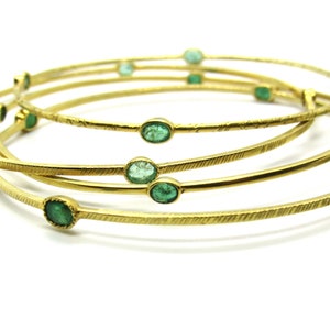 Emerald Bangle Bracelet: Gold Plated Sterling Silver, May Birthstone