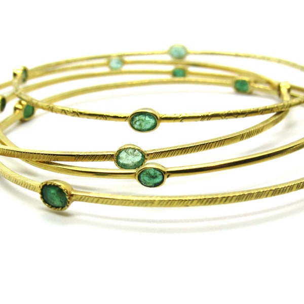 Emerald Gold Bangle Bracelet, May Birthstone, Gold Plated Sterling Silver Bracelet, Gemstone Bracelets For Women, Birthday Gift For Her