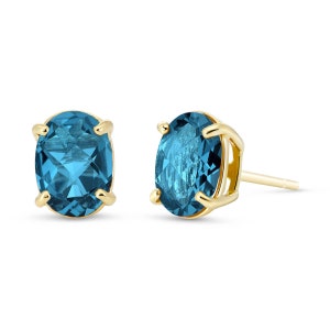 Blauer Topas Ohrringe / 14K Gelbgold/Echte Schweizer Blautopas Ohrringe / 14K Ohrstecker / März Birthstone Vintage Stil / 14K Ohrring