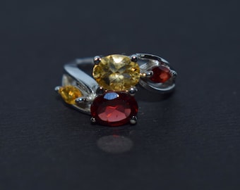 Garnet and Citrine Ring: Sterling Silver Gemstone Stacker