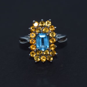 Blue Topaz & Citrine Ring/Stackable ring/Gemstone ring/Vegan Ring/Gemstone Jewelry/Stacker rings/Eco Friendly/Vegan Jewelry/ Birthstone ring