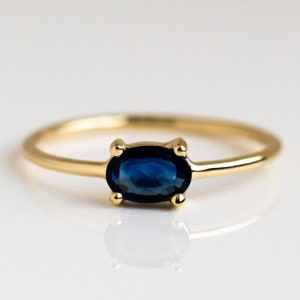 14k White Gold Blue Sapphire Ring: Oval Solitaire, September Birthstone