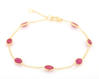 14K Gold Natural Ruby Bracelet: July Birthstone Jewelry