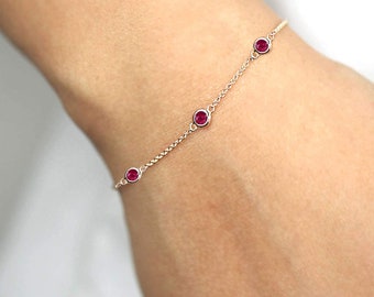 14K Natural Ruby Bracelet/ Round Ruby Bracelet / July Birthstone Bracelet / Gold Bracelet / Everyday jewelry / Women Bracelets