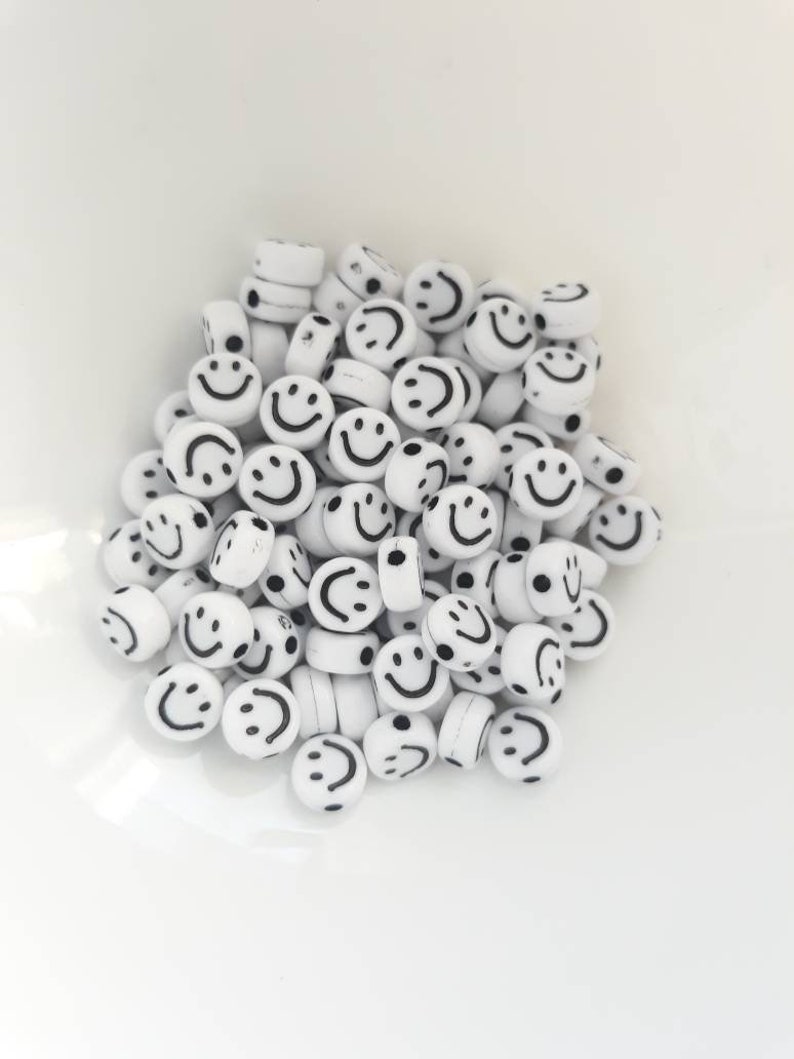 100 round white smileys acrylic beads