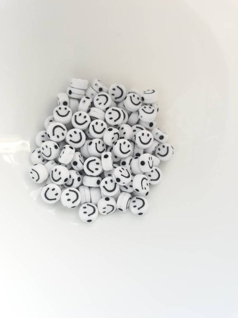 100 round white smileys acrylic beads