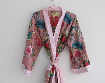 Dressing Gown Women Wear Body Crossover Cotton Kimono Indian Robes Hand Patch Work Block Print Cotton Bathrobe Bridesmaid Dressing Gown