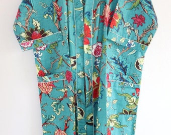 Indian Cotton Block Floral Print Plus Size Kaftan For Women Beach Wear Pool Party Maternity Gown Kimono Robe Night Tunic Vintage Caftan Top