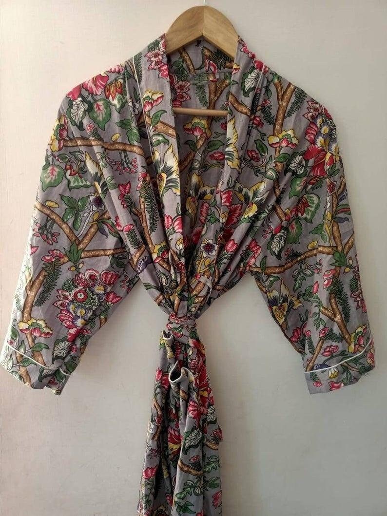 Kimono Robe Cotton Dressing Gown Bathrobe for Women - Etsy