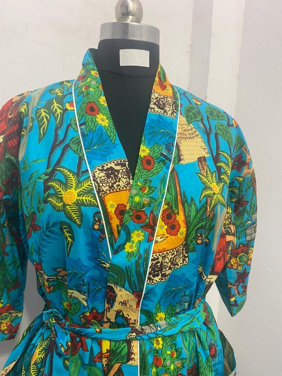 Handmade floral print Cover up Bath Robes,Beach Wear Dress Gift for her Wedding Bridal Robe Bridesmaids Sleepwear Long Cotton Kimono