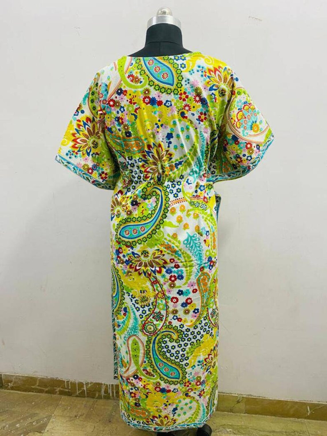 Green Paisley Cotton Caftan Indian Kaftan Hand Block Print Etsy