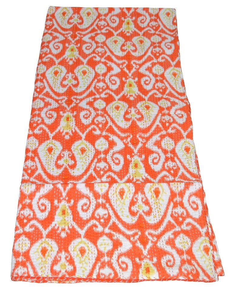 Indian Ikat Print Cotton Kantha Bedspread Throw Bedding Etsy