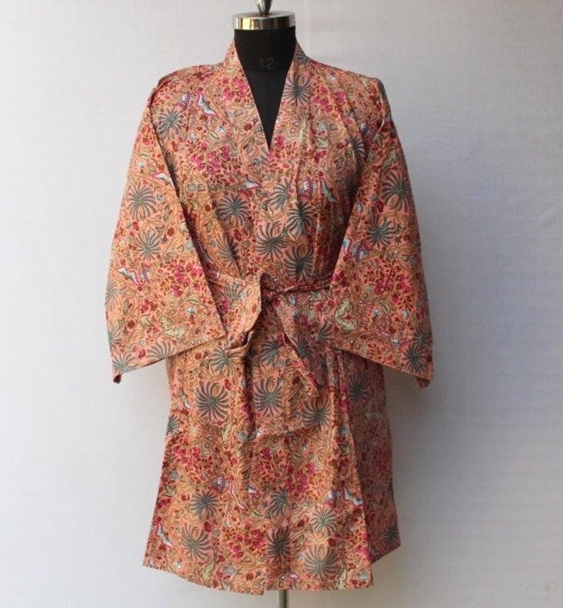 Kimono Robe Ladies Dressing Gown Hand Printed 100% Light - Etsy