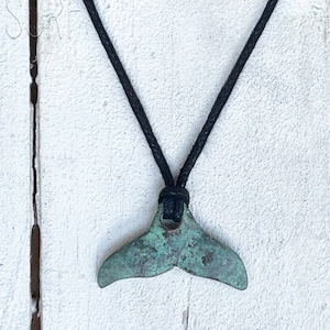 Fishtail Necklace - Green Patina Charm Choker - Fishtail Pendant - Surfer Style Necklace - Summer Jewelry - Primitive Necklace - Minimalist