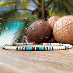 Surf Necklace - Mens Beaded Necklace - Surfer Style Choker Collar - Gemstone Necklace - Tribal Jewelry - Boho Jewelry - Birthday Gift - Surf