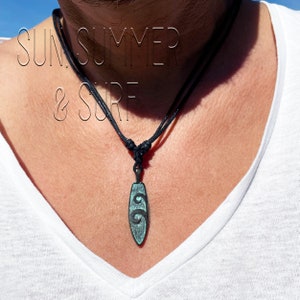 Mens Surfer Necklace - Necklaces For Women - Minimalist Necklace - Surf Style Necklace - Boho Jewelry - Surfboard Charm Pendant - Tribal