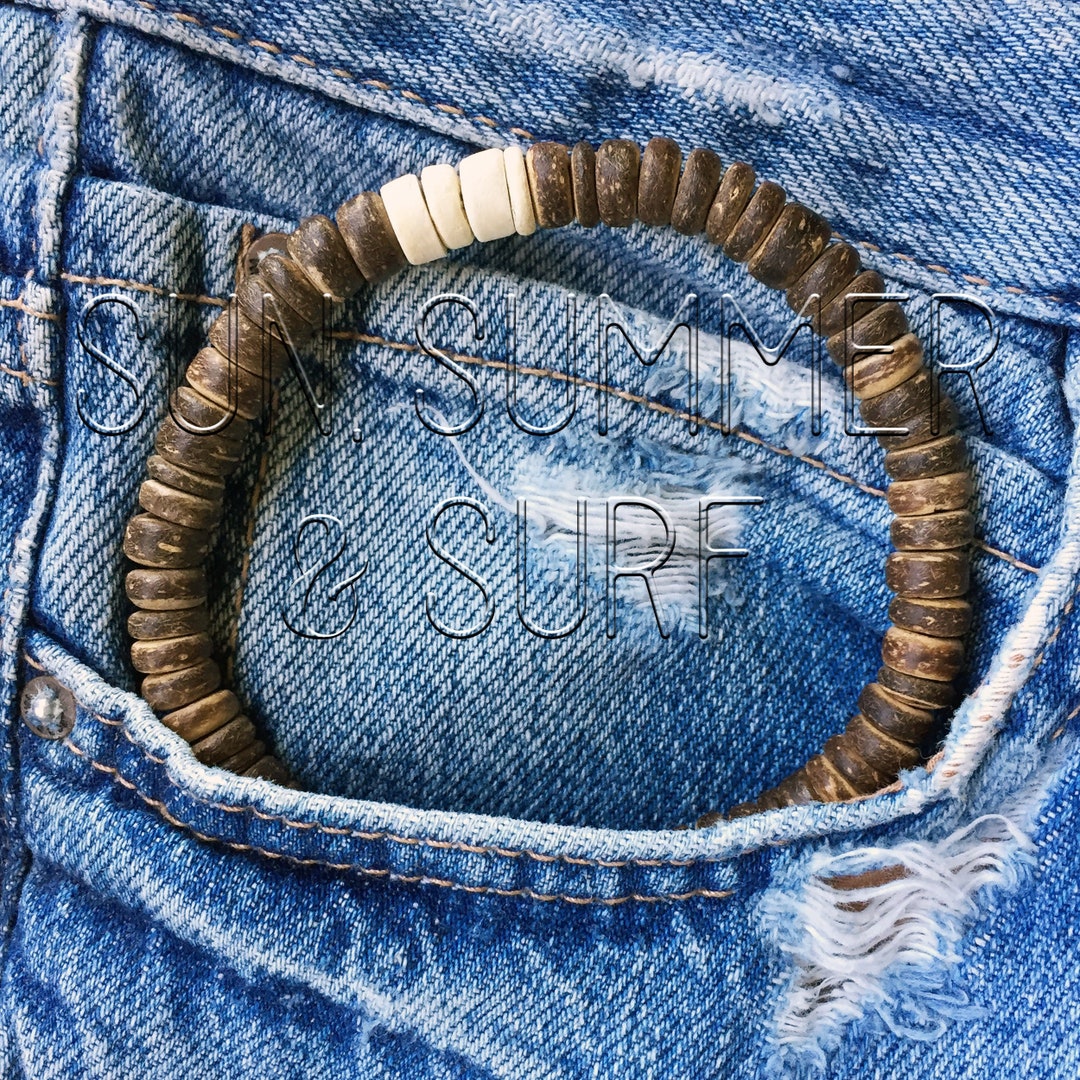Coconut Bracelet Surf Bracelet Mens Beaded Bracelet Etsy