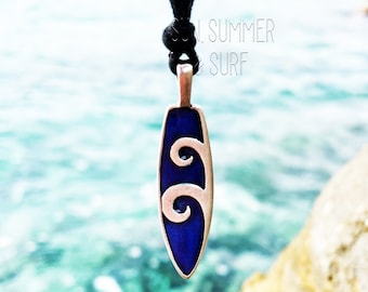 Colgante de tabla de surf - Dije de tabla de surf azul - Collar de tabla de surf para hombre - Collar para mujer - Gargantilla de tabla de surf - Joyería de surf