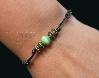 Bracelet de perles pour hommes de style surfeur - Bijoux de surf - Bracelet de pierres précieuses minimalistes - Bracelet en pierre d'oeil de chat vert - Bracelets pour femmes - Boho