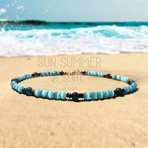 Surferketting - herenkralenketting - blauwe Cat Eye Stone-ketting - Surfketting - Hawaiiaanse ketting - strandsieraden - ketting choker