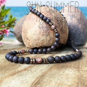 Surfer Halskette - Herren Halskette - Edelstein Perlen Halskette - Surf Halskette - Holz Halskette - Frauen Halskette - Naturstein - Tribal - Boho