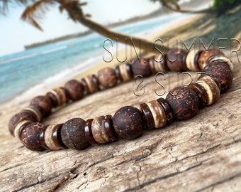 Surfer Bracelet - Coconut Bracelet - Mens Beaded Bracelet - Boho Jewelry - Bracelets For Women - Wooden Bracelet - Tribal Jewelry - Native