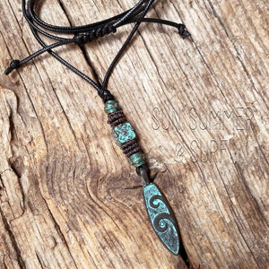 Surfboard Green Patina Pendant for Men or Women - Surfer Style Jewelry - Unisex Surfer Necklace - Bohemian Necklace for Men - Beach Necklace