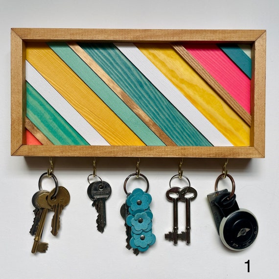 Colourful Wooden Key Holder Entryway Hanger Hall Tidy Key Hooks Key Hanger Key Holder Key Storage Wooden Mosaic With Hooks Jewellery Holder Etsy