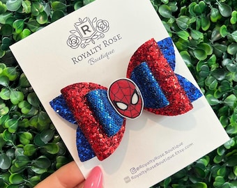 Spider Man Glitter Hair Bow, Glitter Spider Pigtails, Superhero Hair Bow