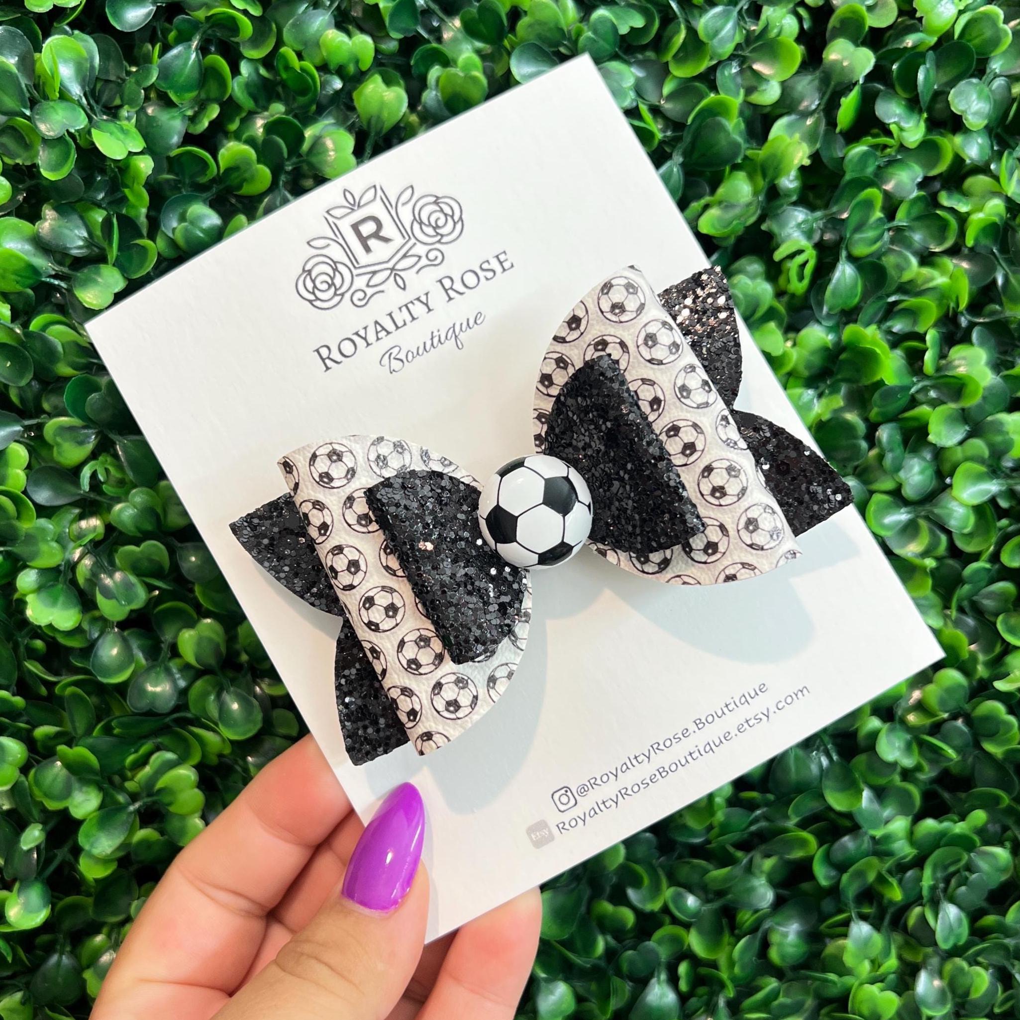 Glitter Soccer Hair Bow: USA, Mexico Faux Leather Pigtail Set, World Cup Clip