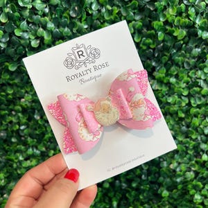 Pink Christmas Santa Chunky Glitter Pigtail Bows, Pink Santa Hair Bow, Pink Santa Pigtails, Stocking Stuffers for girls, Pig Santa Bow Clip