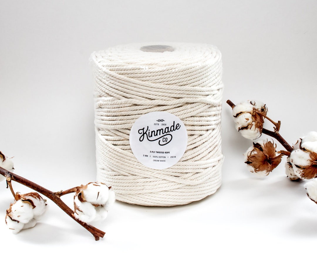 5mm Cream White Cotton Rope: 4-ply Macrame Fiber Art - Etsy