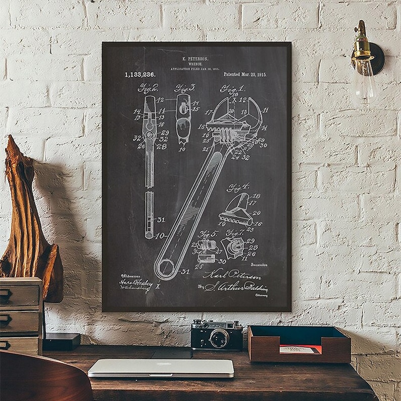 No Frame Blueprint Wrench Abstract Canvas Painting Art Print Poster Picture Decoration Modern Home Decoration
