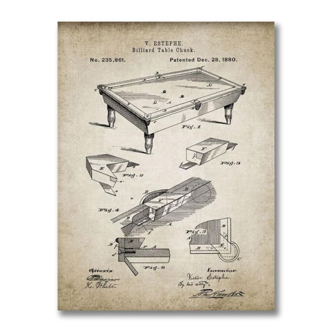 Snooker Cue Pool Table Blueprints Canvas Art Painting Billiards Patent ...