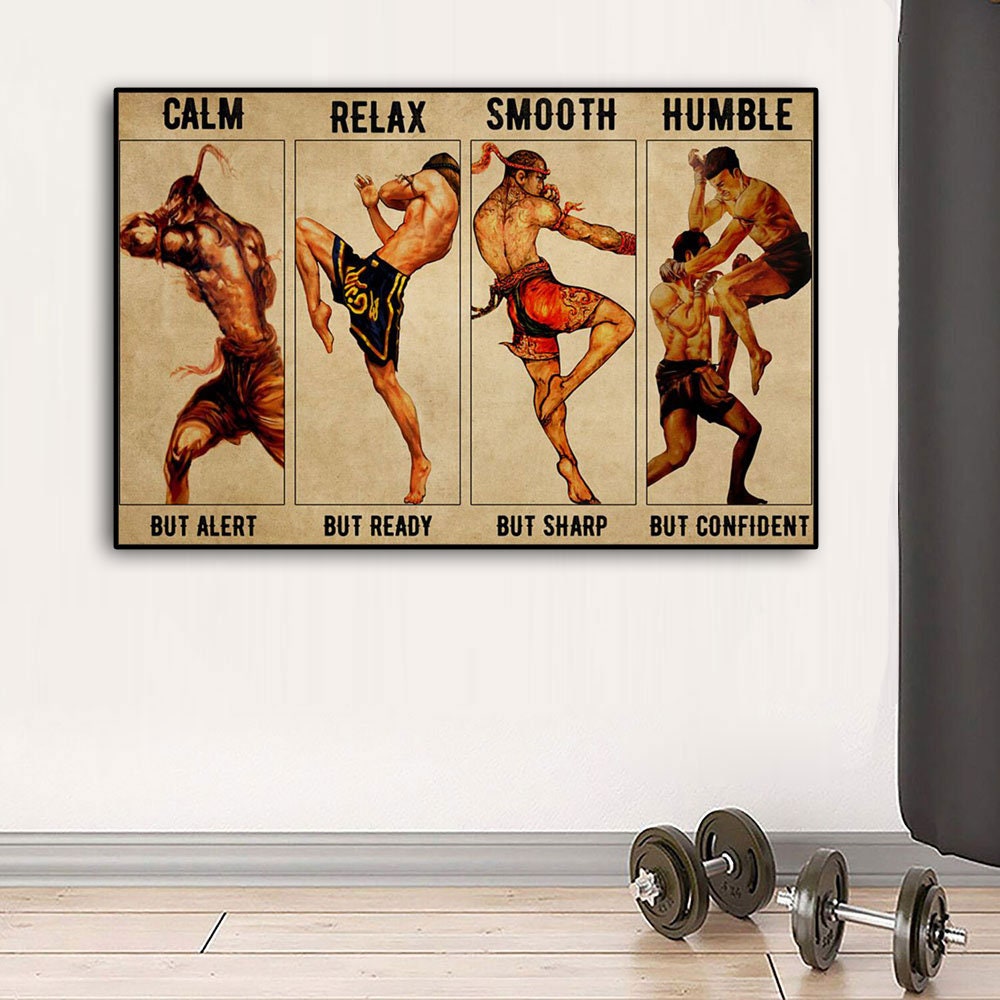 Four Moves of Muay Thai Poster Boxing Sports Art for Man Gym Poster , no  Framed