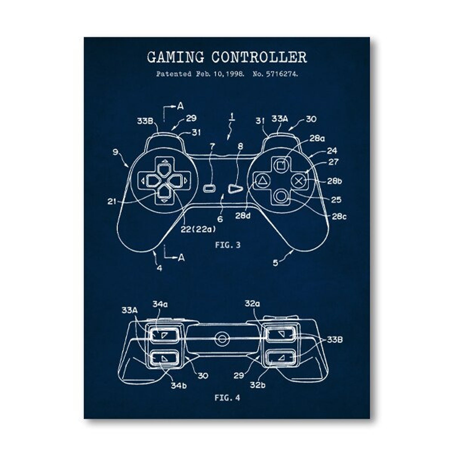 Gaming Controller Blueprint Art Posters Patent Prints Gamer Etsy