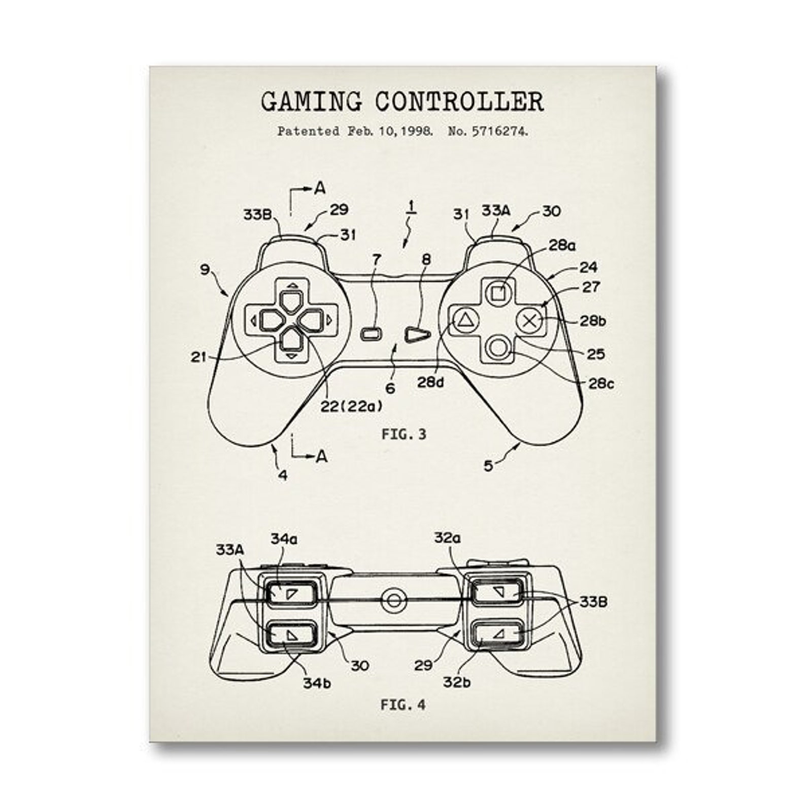 Gaming Controller Blueprint Art Posters Patent Prints Gamer Etsy
