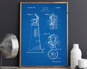 Lighthouse Patent Vintage Blueprint Posters and Prints Wall Art Canvas Painting Sailor Nautical Art Gift Picture Home Wall Decor