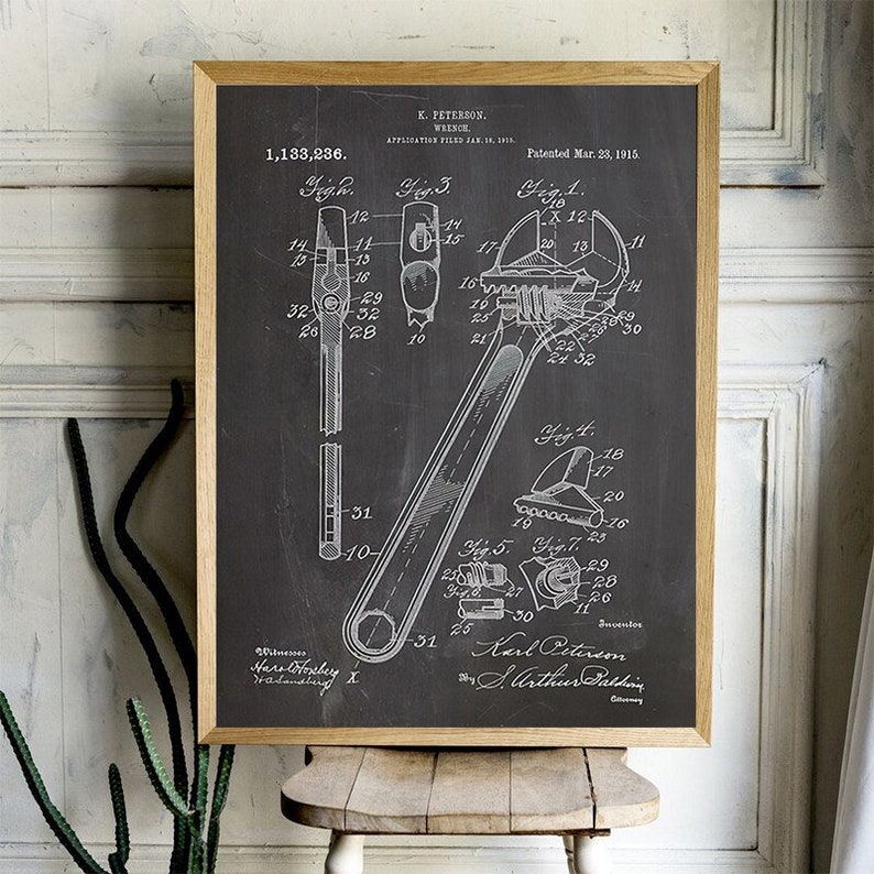 No Frame Blueprint Wrench Abstract Canvas Painting Art Print Poster Picture Decoration Modern Home Decoration