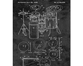 Music Instruments Patent Print Vintage Poster Drum Blueprint Retro Wall Art Canvas Painting Drummer Gift Music Studio Decor