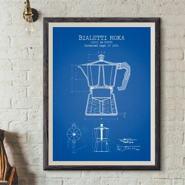 Kaffeekanne Patent Poster und Drucke Bialetti Moka Poster Kaffee Blaupause Kunst Bild Leinwand Gemälde Küche Wand Kunst Decor