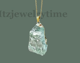 Raw Aquamarine Pendant, Rough Crystal Pendant, Natural Aquamarine Gemstone Jewelry Gifts. March Birthstone, Raw Jewelry