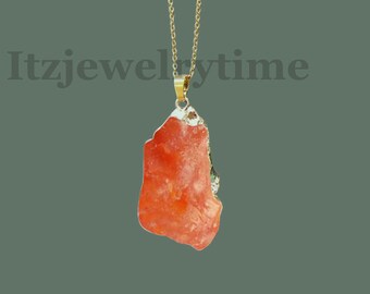 Raw Carnelian Pendant Necklace: Orange Chalcedony, Root Sacral Chakra