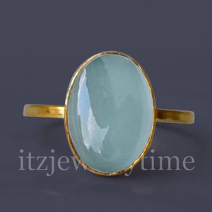 Aqua Chalcedony Ring: Oval Faceted Gem, 925 Sterling Silver