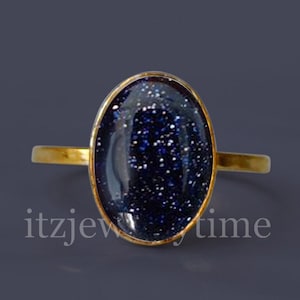 Blue Goldstone Ring, Handmade Ring, Antique Silver Ring, Gold Sandstone Ring, Oval Ring, Daily Wear Ring, Gemstone Jewelry, Gift For Her