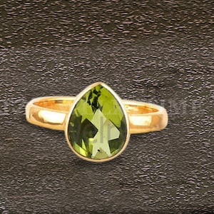 Natural Green Peridot Ring - 925 Sterling Silver Ring - August Birthstone Ring - Silver Gift Ring - Natural Peridot Jewelry - 18K  Gold