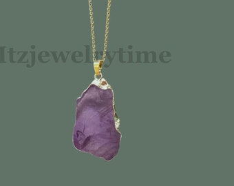 Amethyst Raw Amethyst Dipped Gold Necklace Amethyst Jewelry Amethyst Necklace February birthstone Amethyst pendant raw gemstone Amethyst
