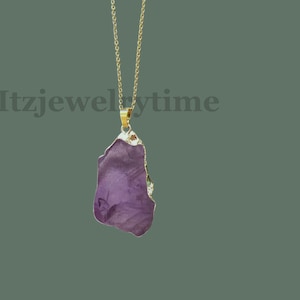 Raw Amethyst Necklace: Gold Dipped Gemstone Pendant, February Birthstone